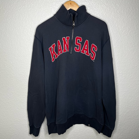 Men’s 47 Branded Kansas KU College Jayhawks Navy Half-Zip Men's Sweater XXL 2XL - Picture 8 of 8